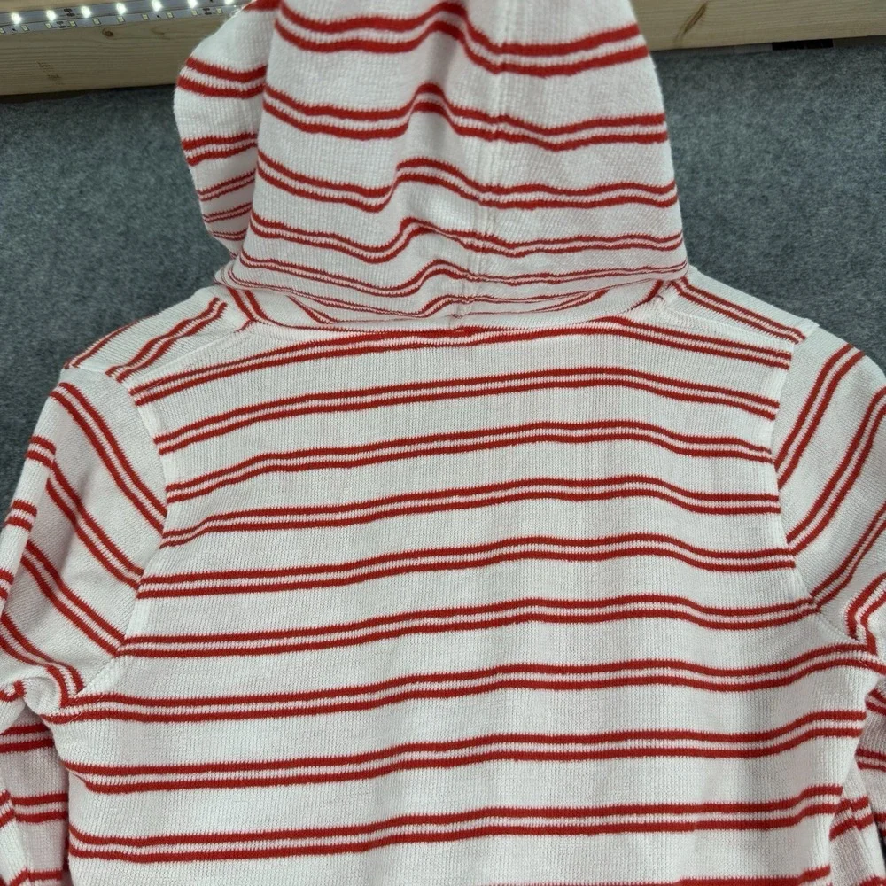 J Crew Sweater Womens XS Long Sleeve Terry Cloth Red Stripe Nautical Preppy Hood